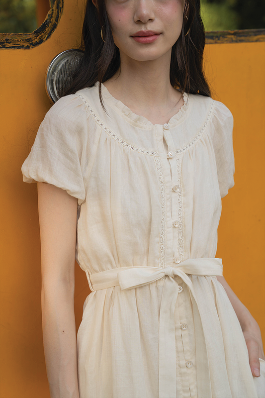 Floret Button Down Dress (Soft Oat)