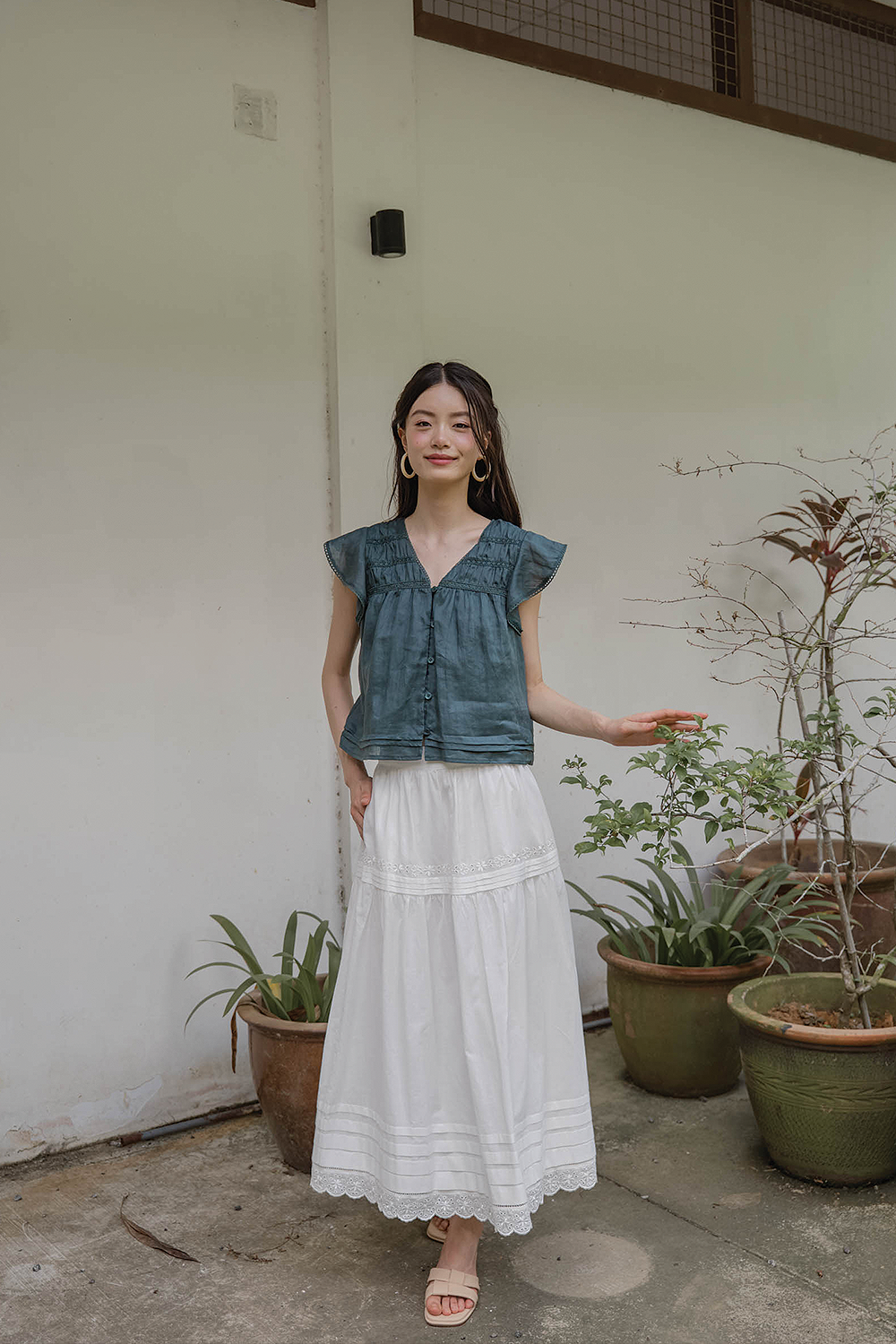 Floret Flutter Blouse (Midnight Teal)