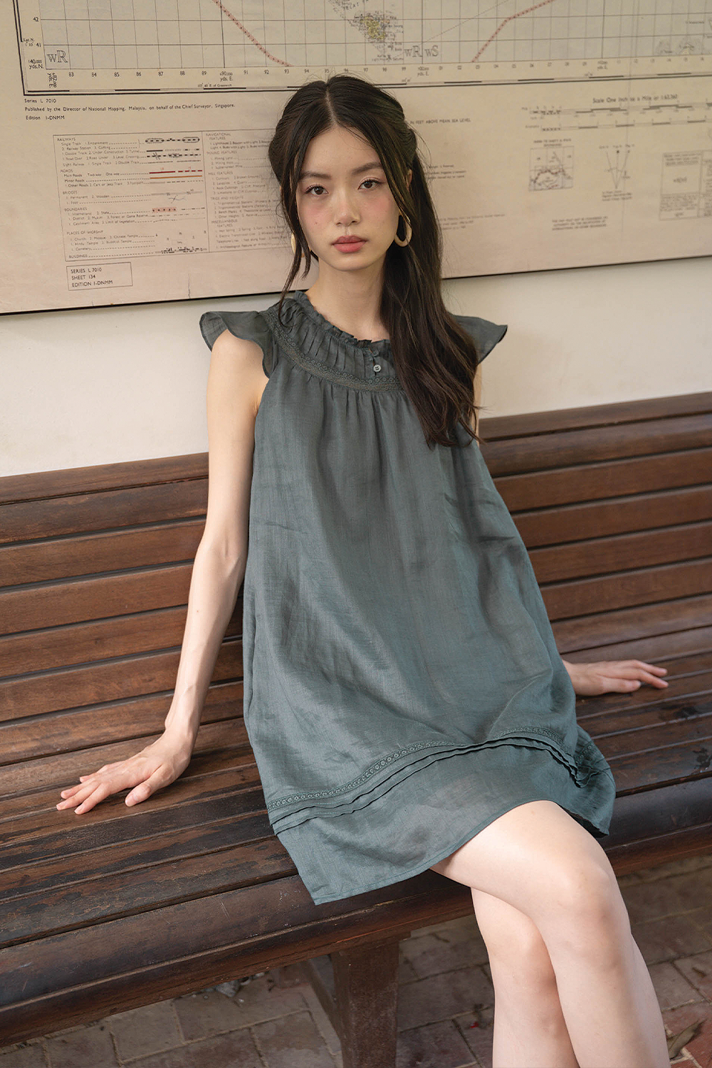 Floret Gathered Dress (Midnight Teal)