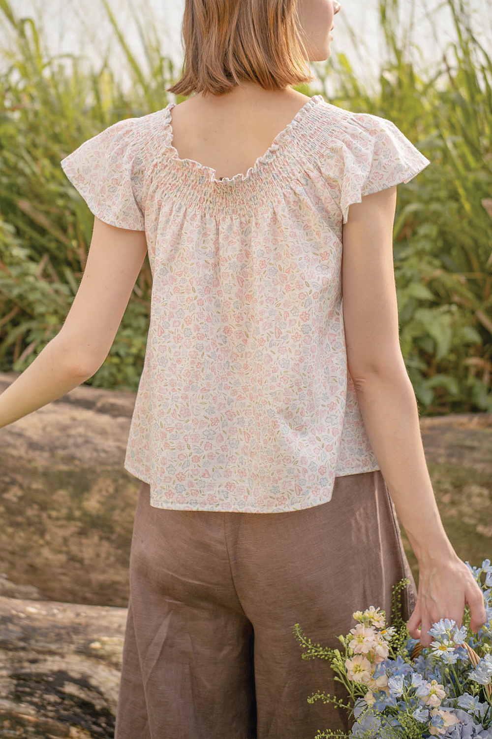 Hana Gathered Neck Blouse (Hydrangea Blue)