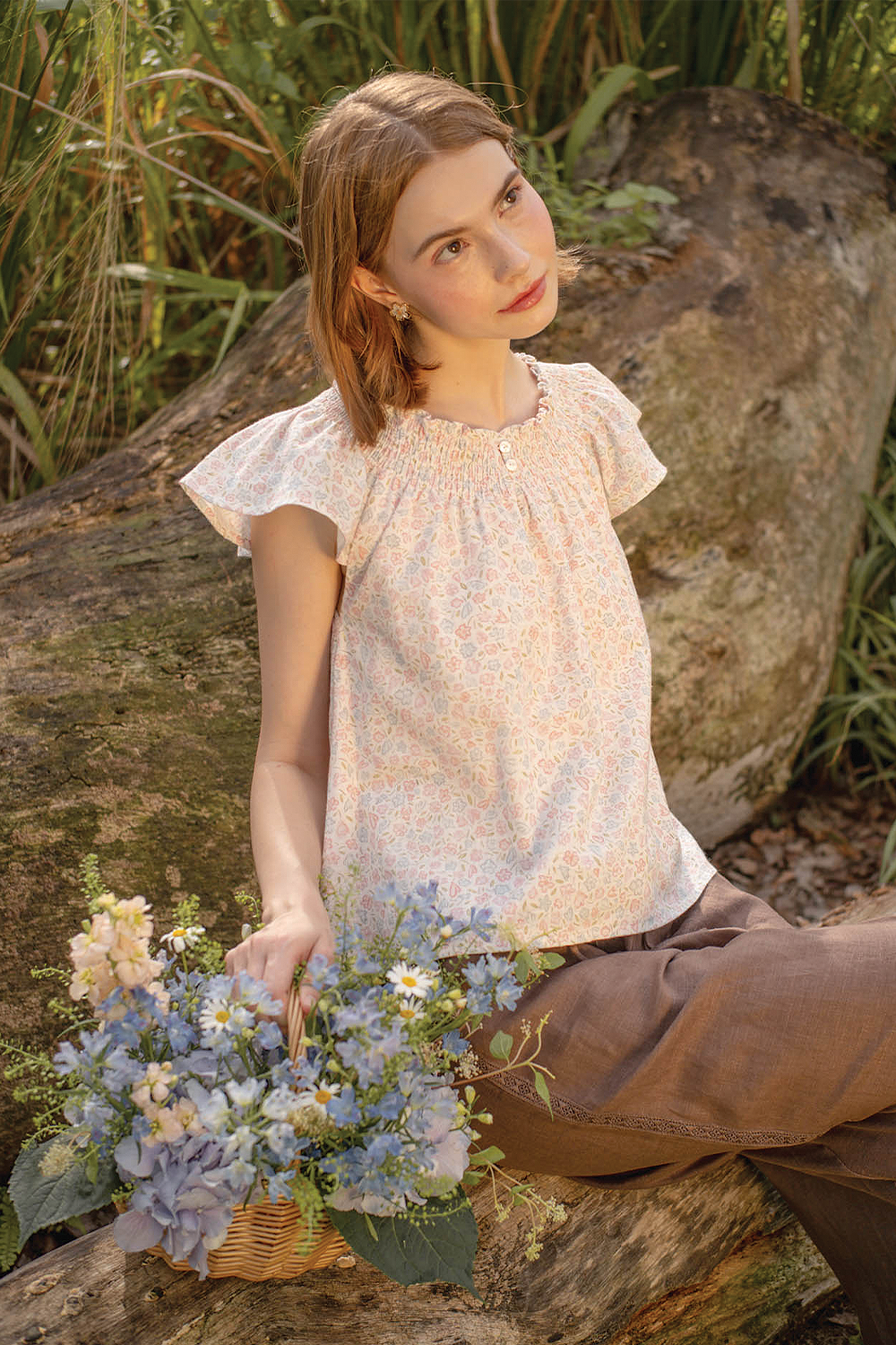 Hana Gathered Neck Blouse (Hydrangea Blue)