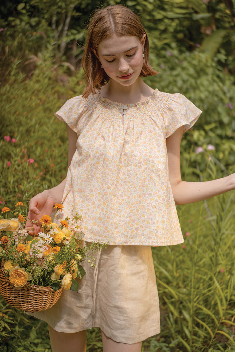 Hana Gathered Neck Blouse (Primrose Yellow)