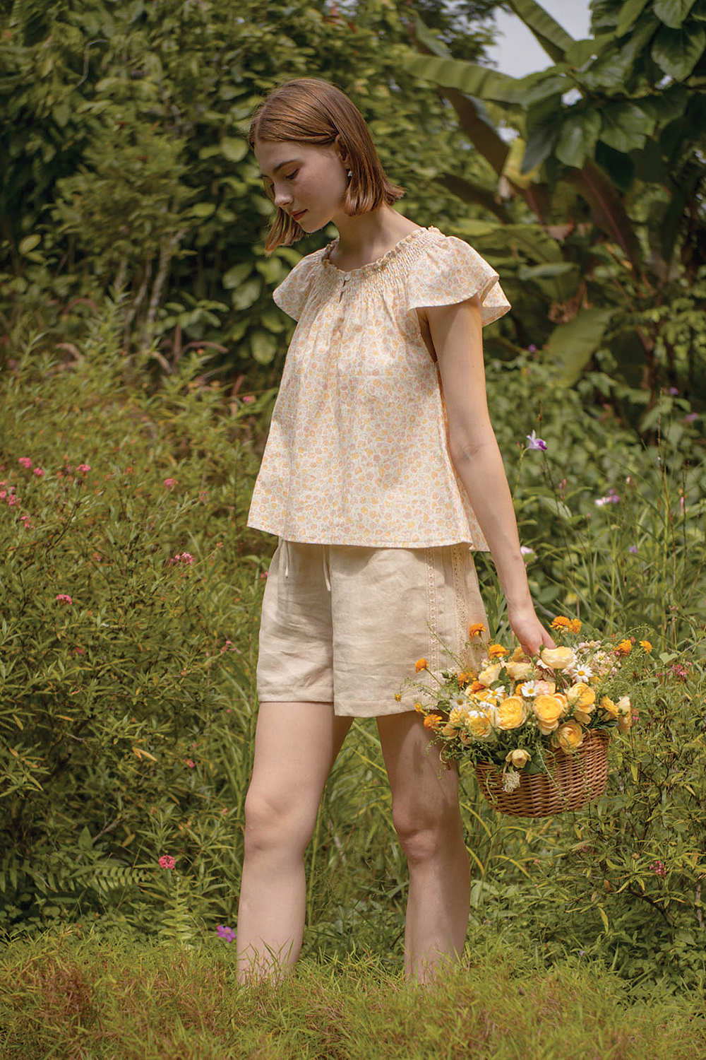 Hana Gathered Neck Blouse (Primrose Yellow)