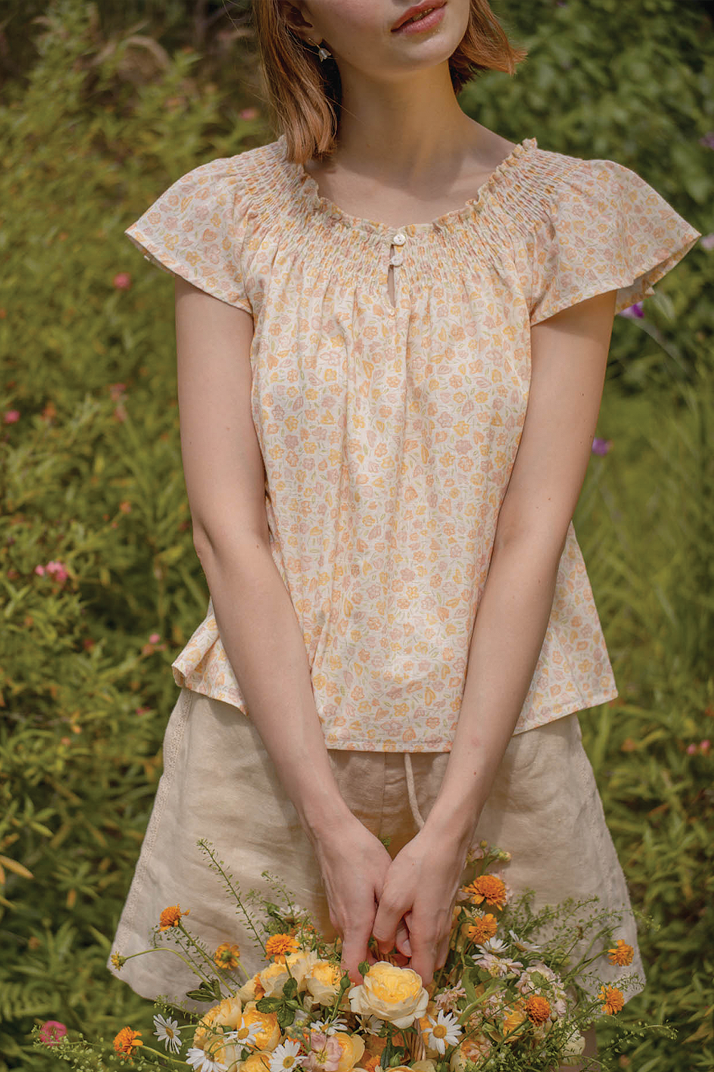 Hana Gathered Neck Blouse (Primrose Yellow)