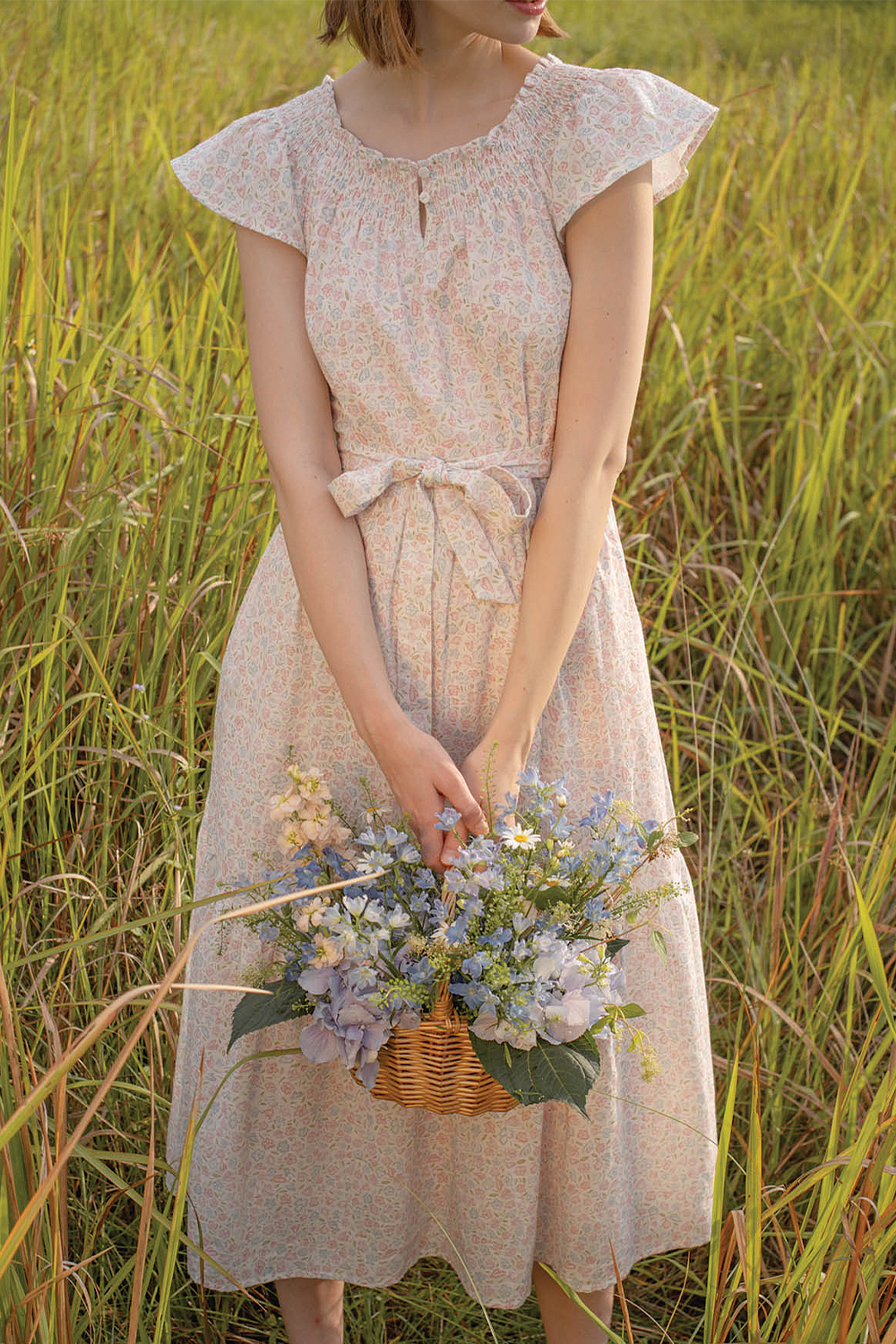 (Pre-order) Hana Gathered Neck Dress (Hydrangea Blue)