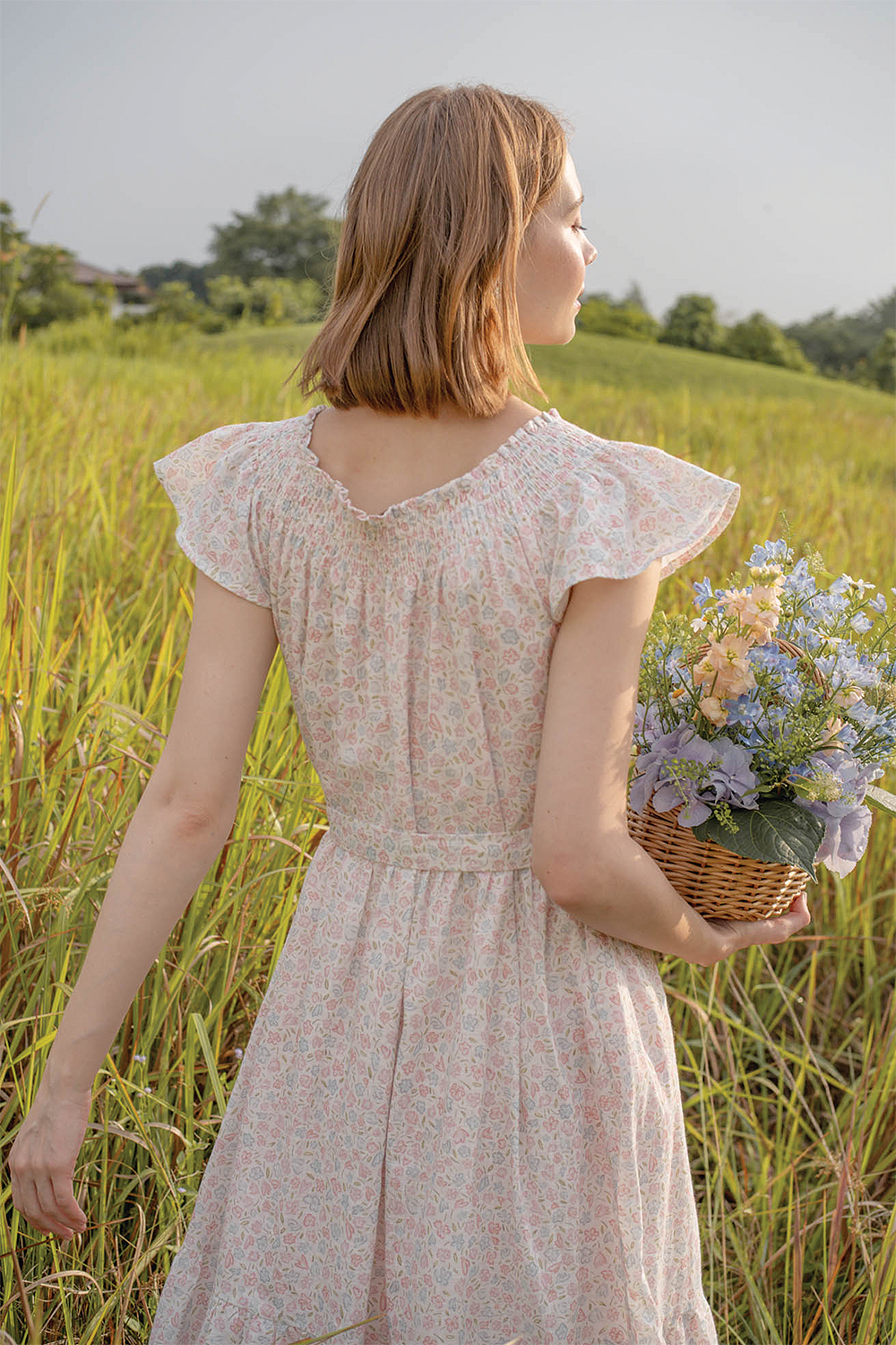 (Pre-order) Hana Gathered Neck Dress (Hydrangea Blue)