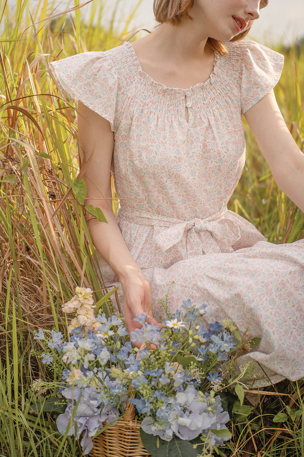 (Pre-order) Hana Gathered Neck Dress (Hydrangea Blue)