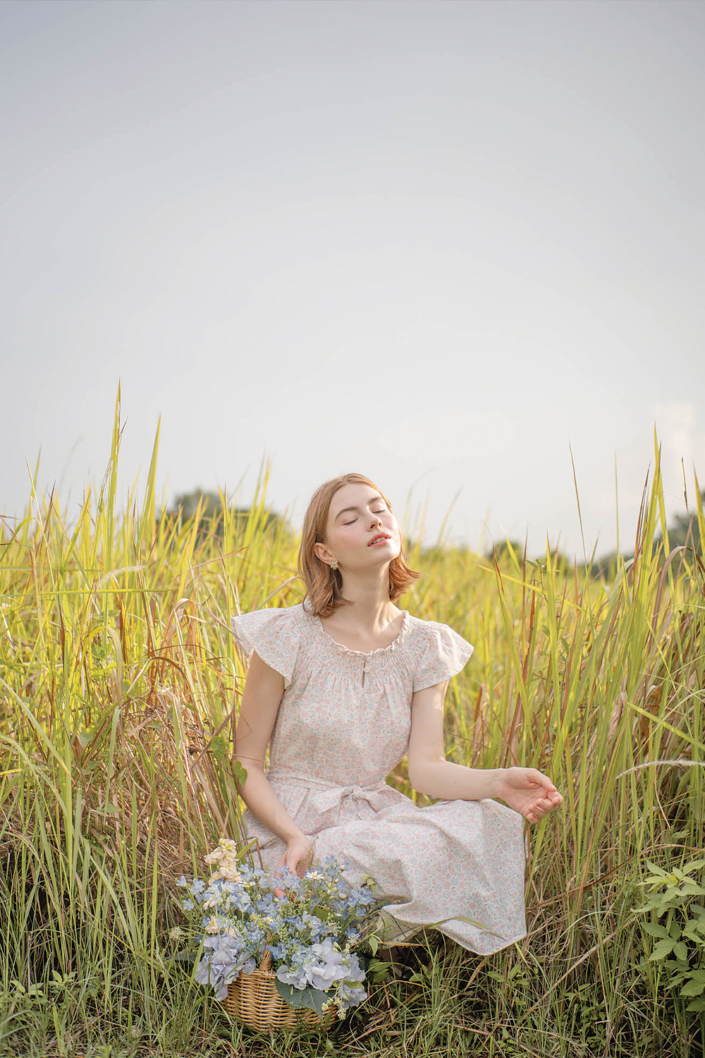 (Pre-order) Hana Gathered Neck Dress (Hydrangea Blue)