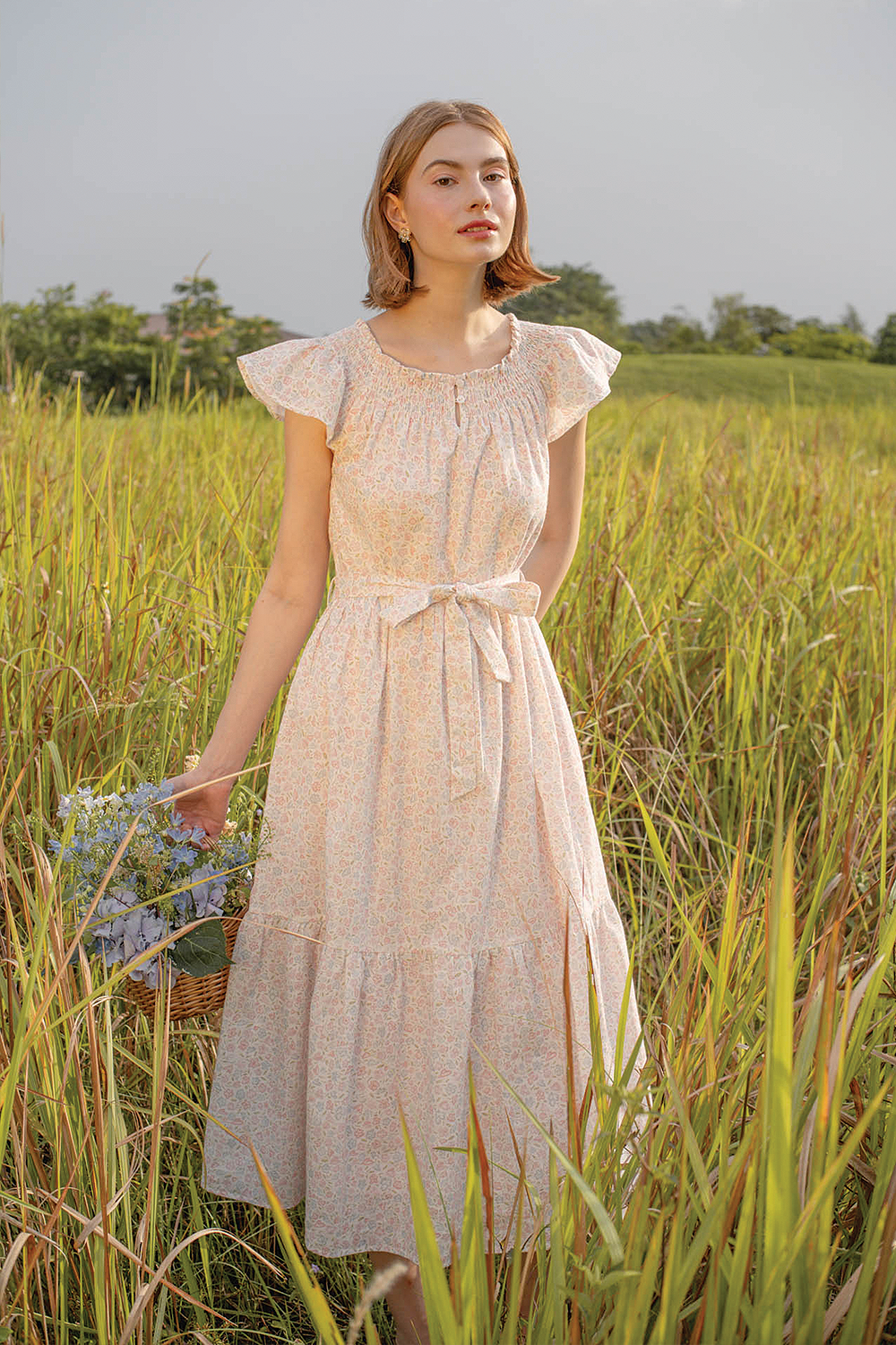 (Pre-order) Hana Gathered Neck Dress (Hydrangea Blue)