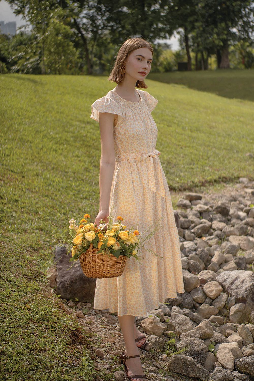Hana Gathered Neck Dress (Primrose Yellow)