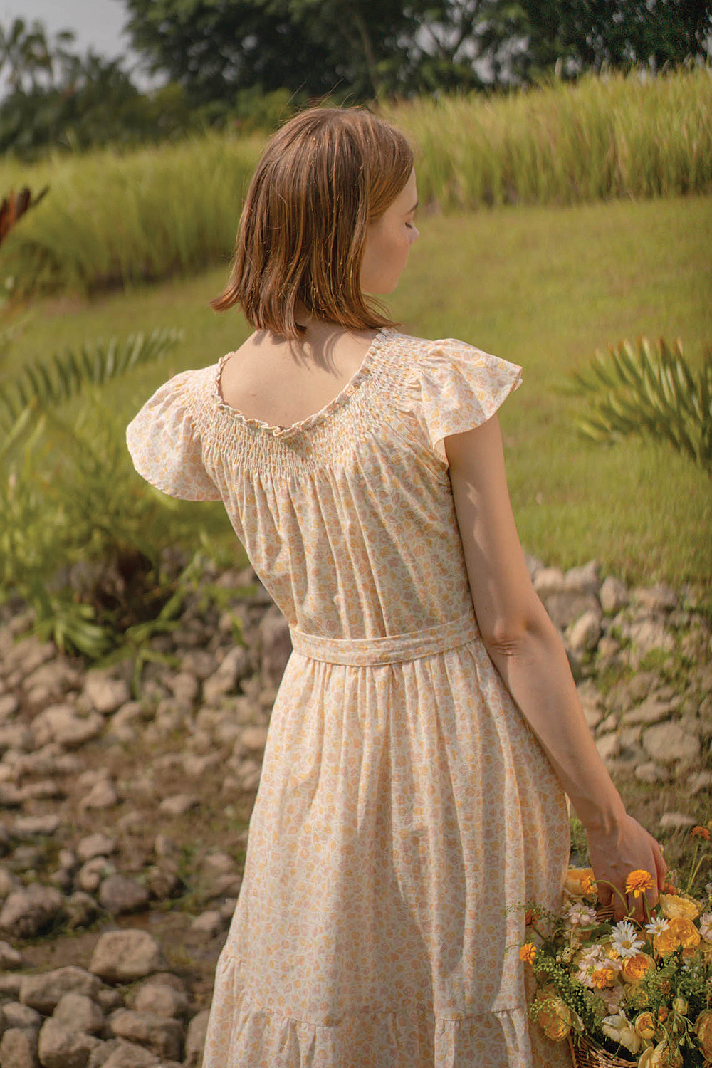 Hana Gathered Neck Dress (Primrose Yellow)