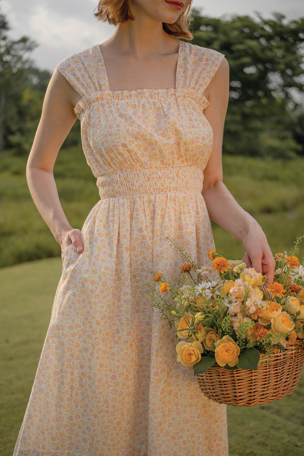 Hana Ruffle Shirred Dress (Primrose Yellow)