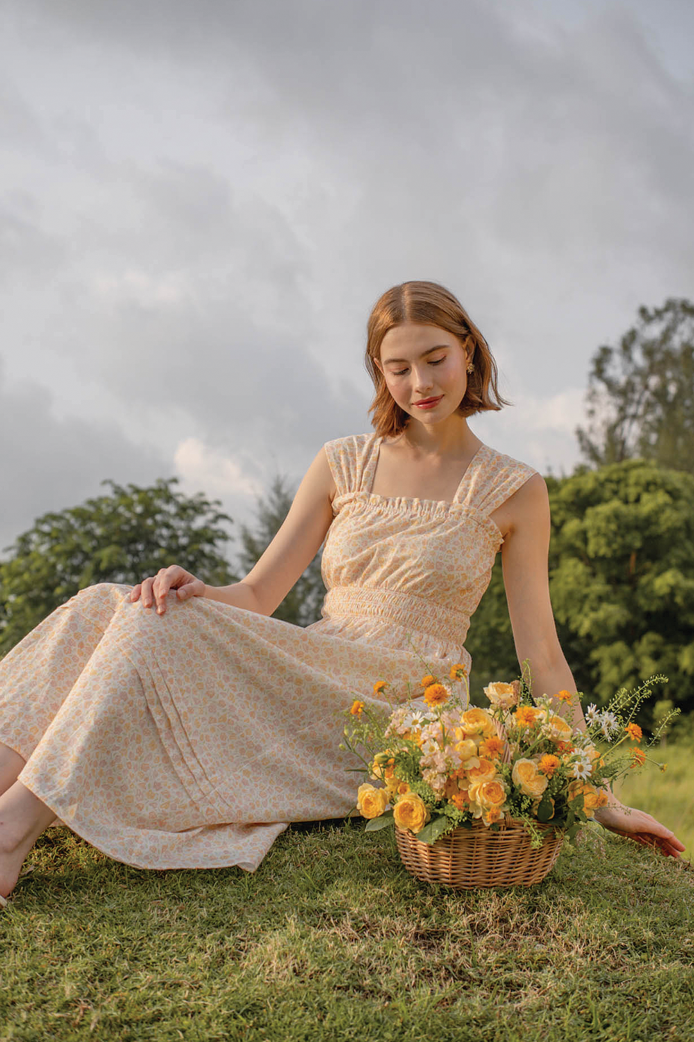Hana Ruffle Shirred Dress (Primrose Yellow)