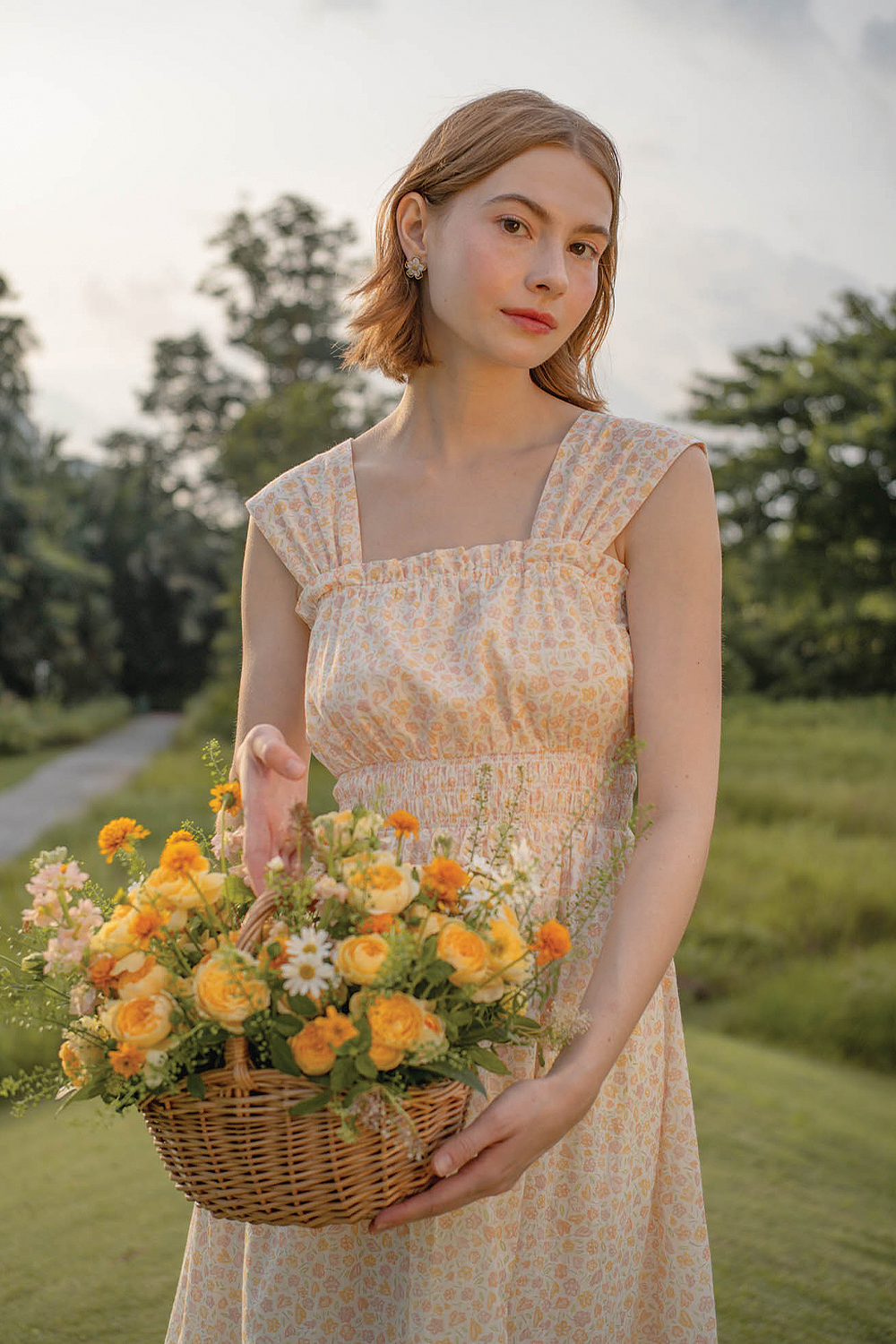 Hana Ruffle Shirred Dress (Primrose Yellow)