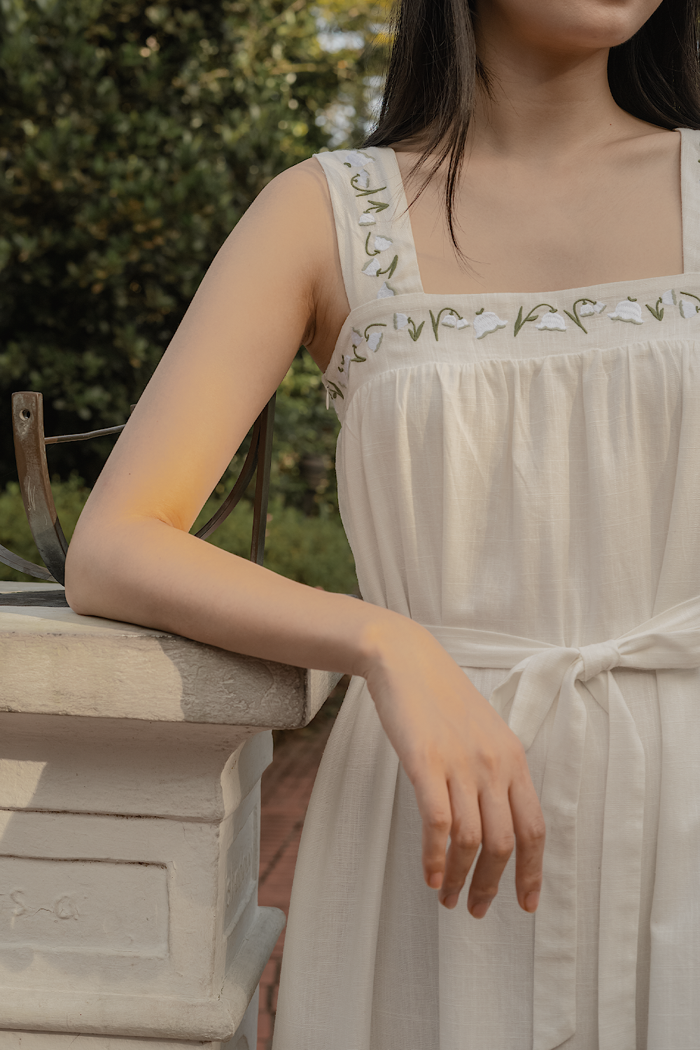 Lily of the Valley Embroidery Tent Dress (White)