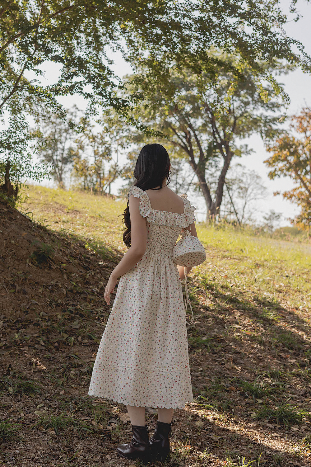 Poppies Square Ruffle Dress (Vibrant Blue)