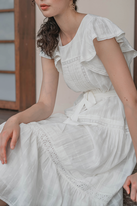 Shoji Flutter Tiered Dress (White)