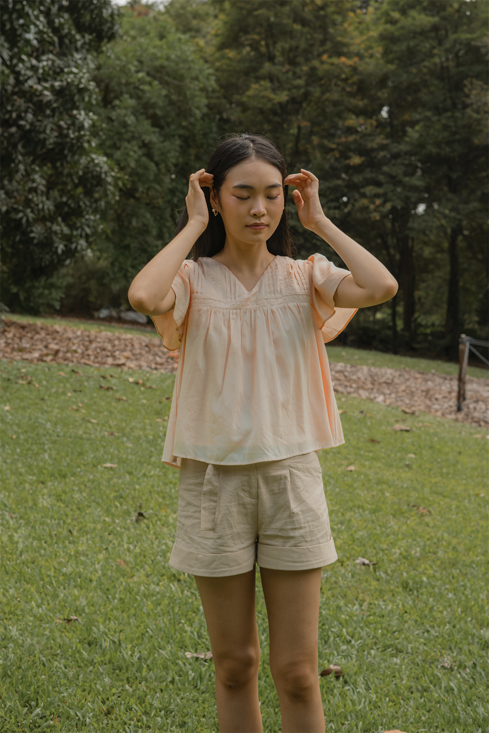 Solace Flutter Blouse (Soft Peach)