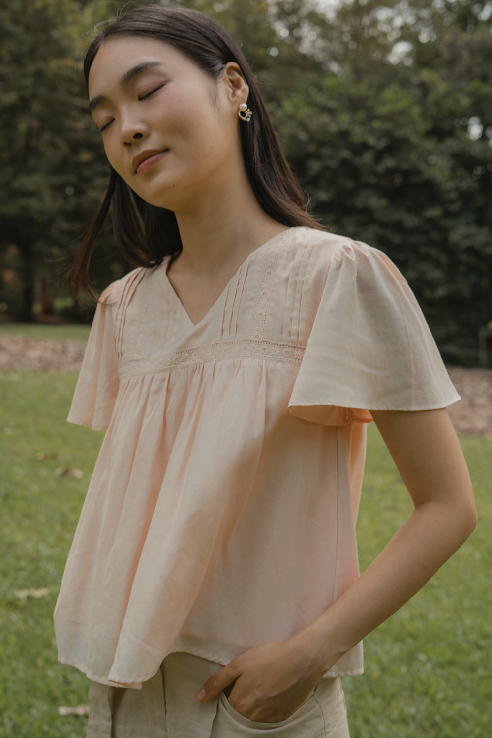 Solace Flutter Blouse (Soft Peach)