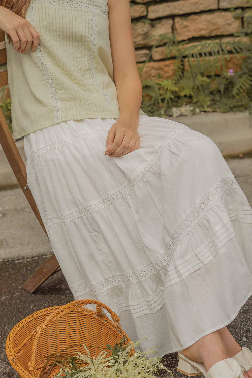 Solace Tiered Maxi Skirt (White)