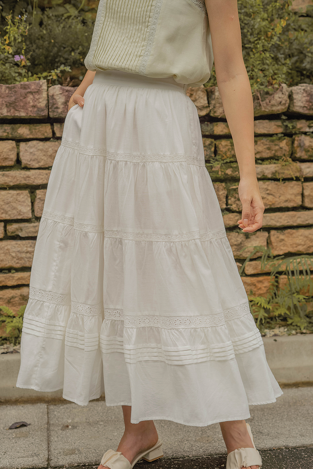 Solace Tiered Maxi Skirt (White)