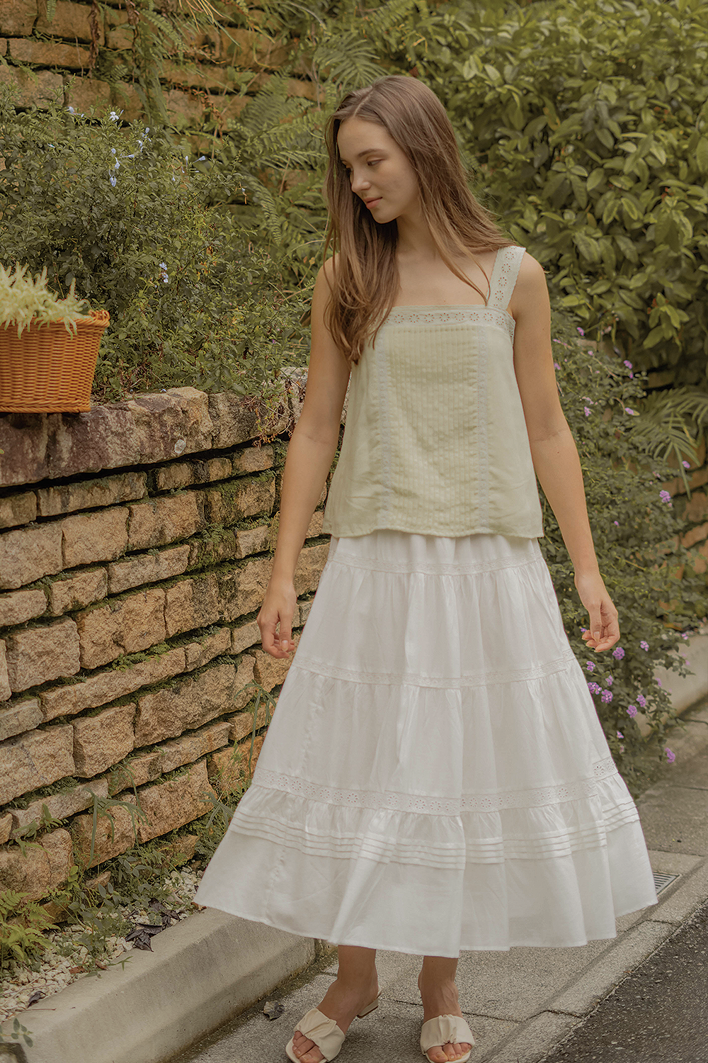Solace Tiered Maxi Skirt (White)