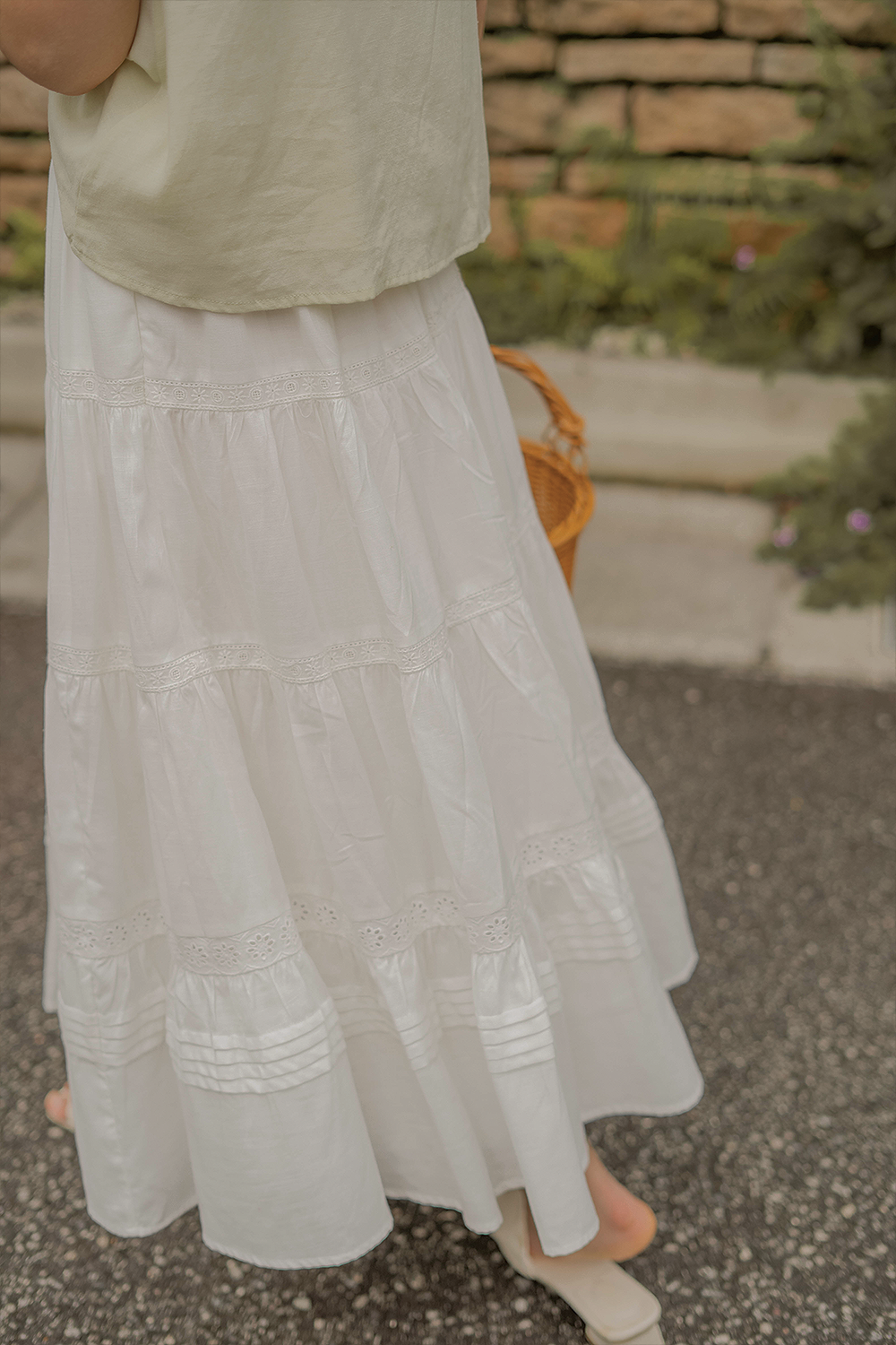 Solace Tiered Maxi Skirt (White)