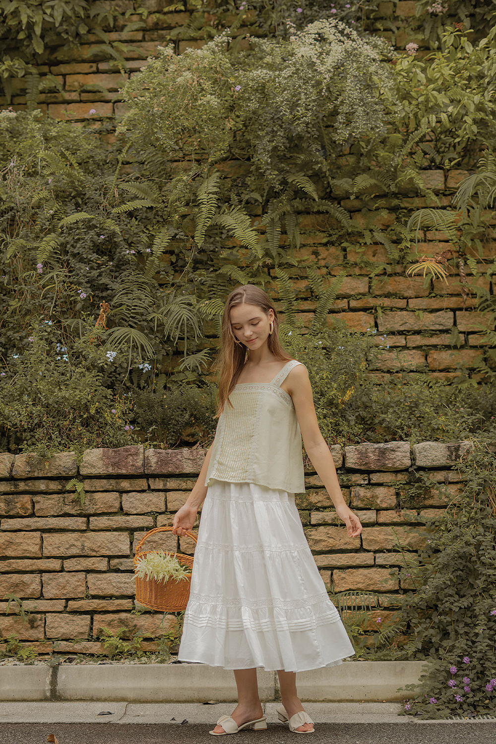 Solace Tiered Maxi Skirt (White)