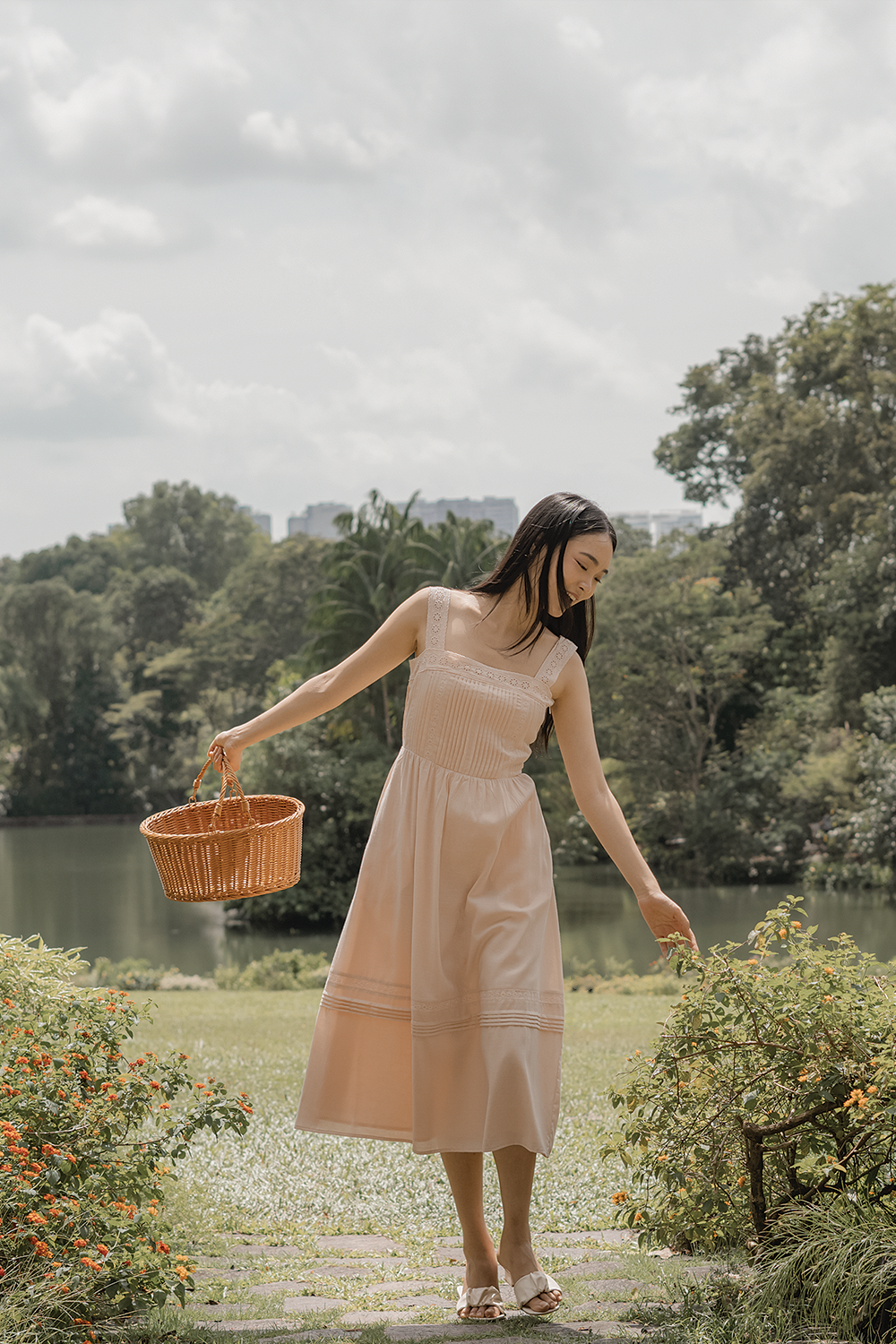 Solace Pintuck Dress (Soft Peach)