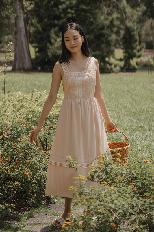 Solace Pintuck Dress (Soft Peach)