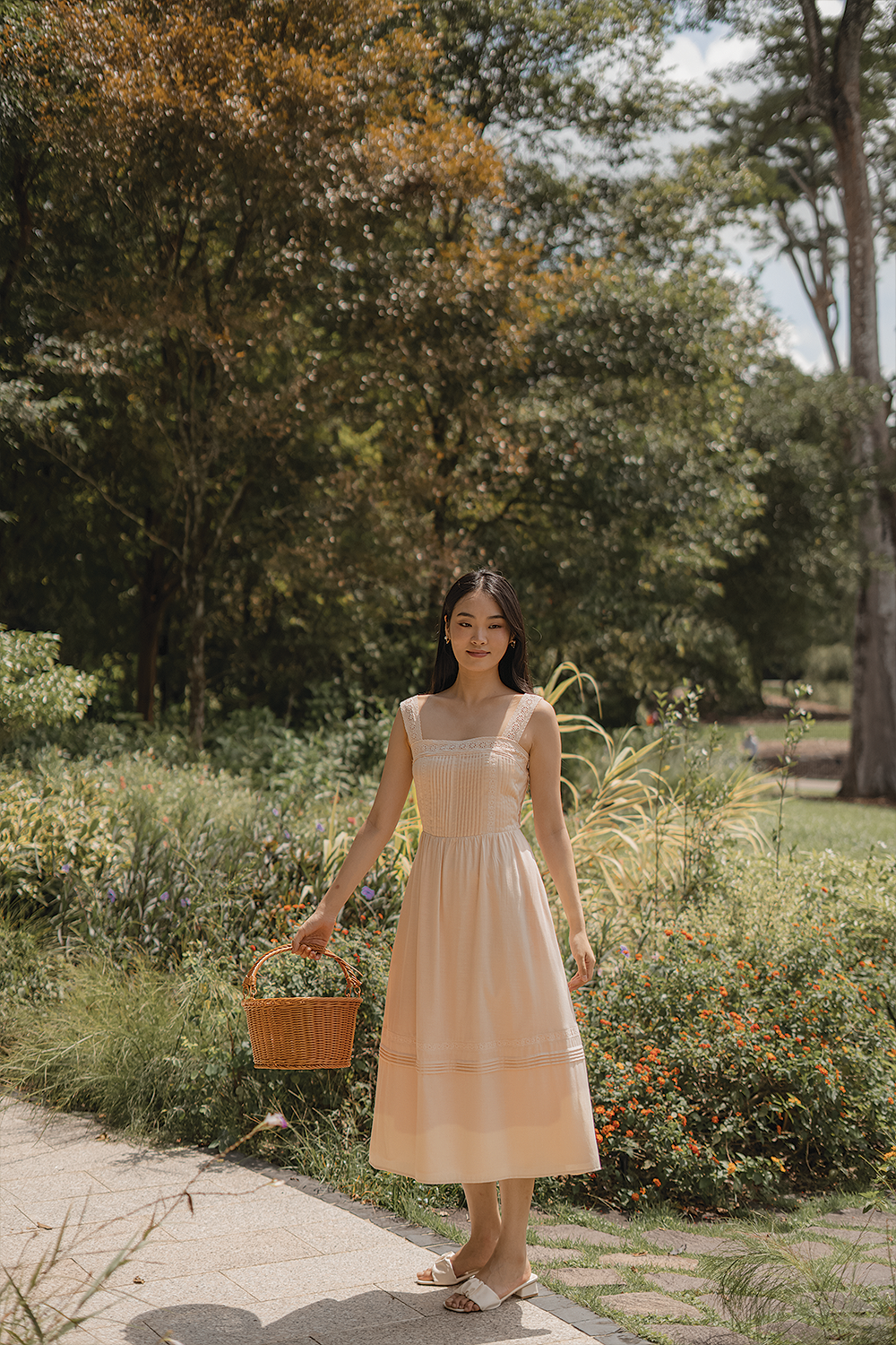 Solace Pintuck Dress (Soft Peach)