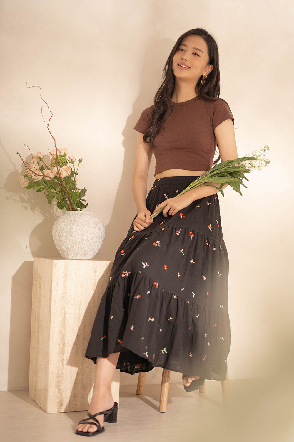 Chérie Tiered Maxi Skirt (Black)