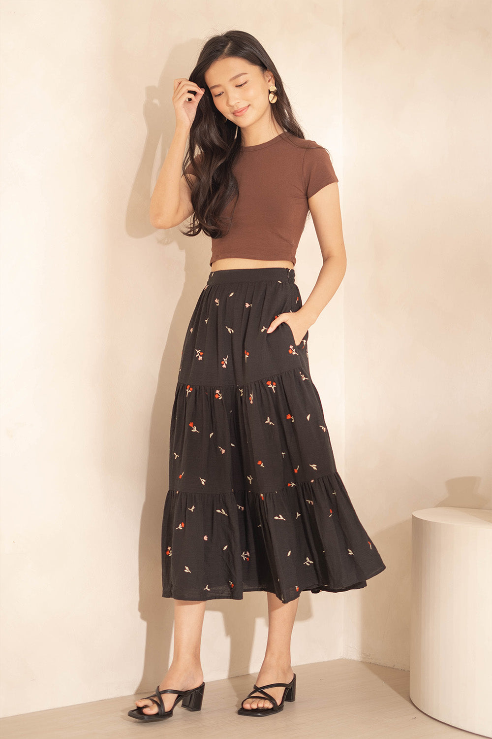 Chérie Tiered Maxi Skirt (Black)