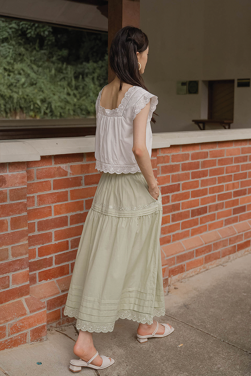 Clover Broderie Maxi Skirt (Sage)