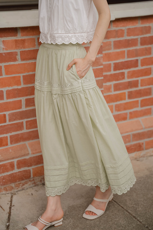 Clover Broderie Maxi Skirt (Sage)