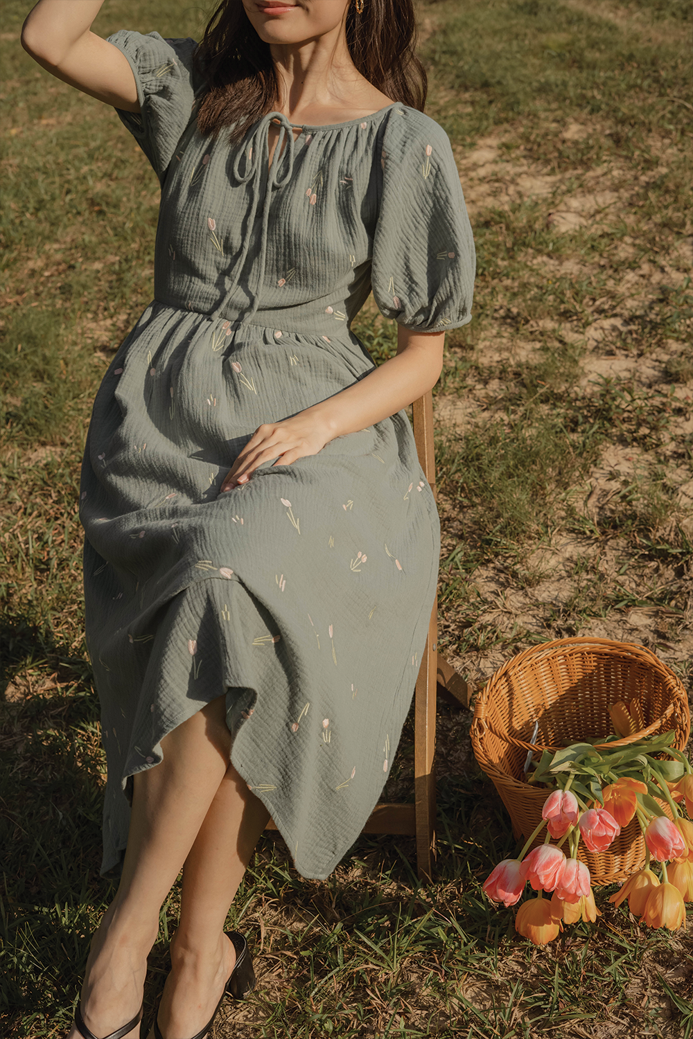 Tulips Embroidery Knotted Dress (Willow)