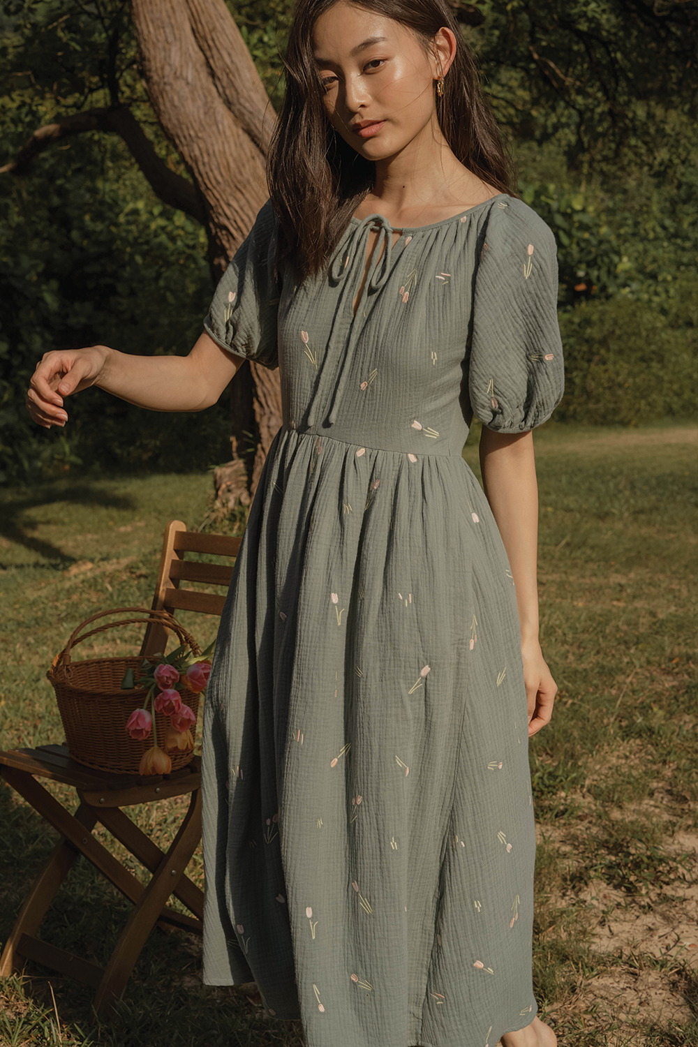 Tulips Embroidery Knotted Dress (Willow)