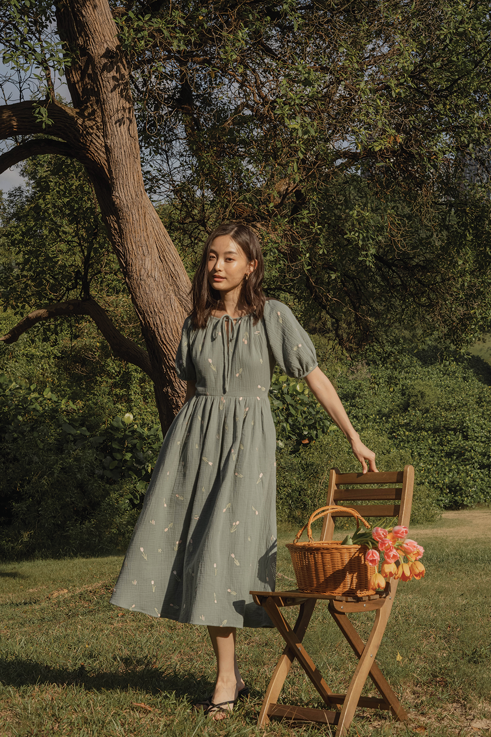 Tulips Embroidery Knotted Dress (Willow)