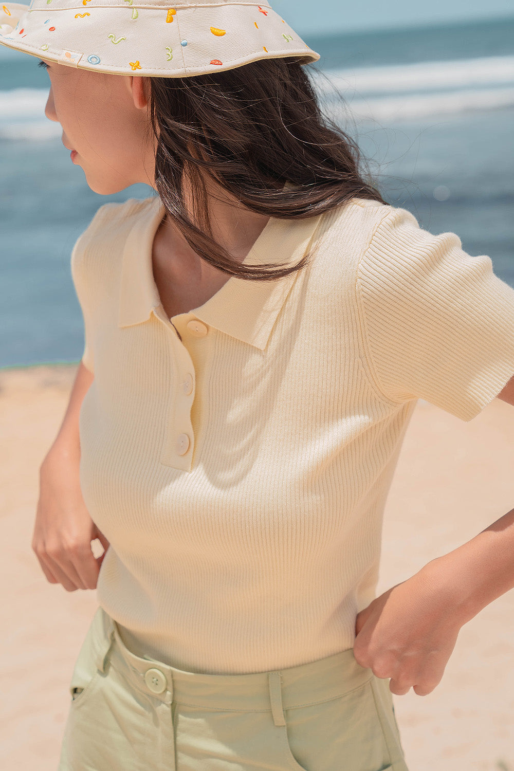 Collar Ribbed Top (Butter)