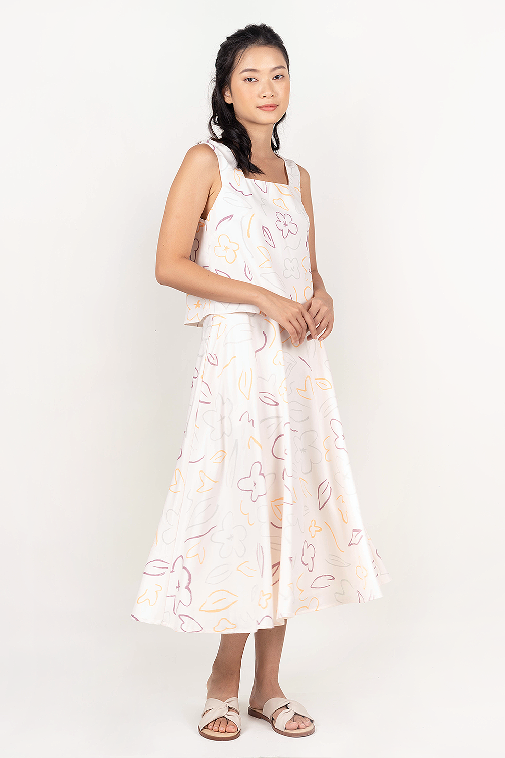 Flower Sketch Midi Skirt
