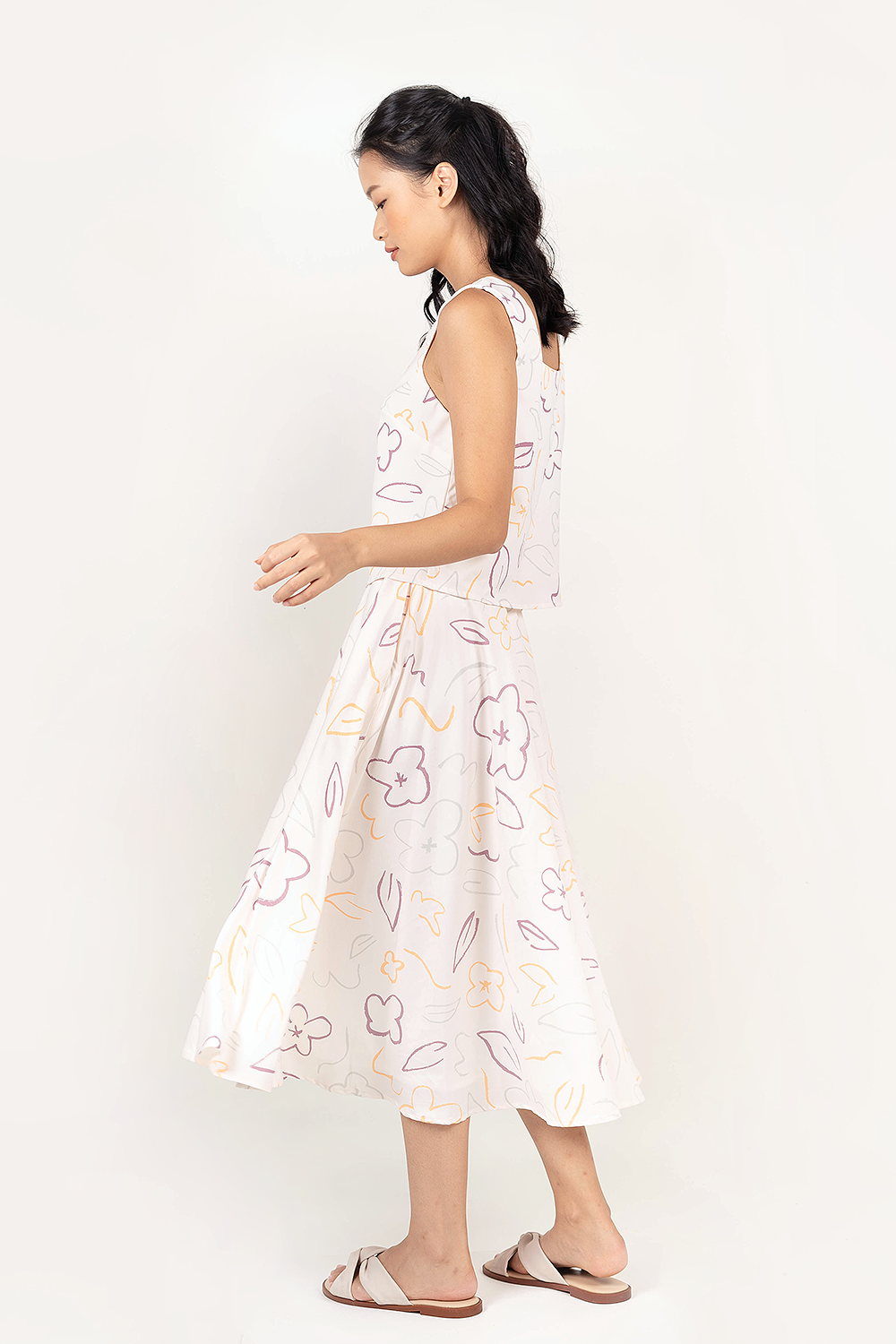 Flower Sketch Midi Skirt