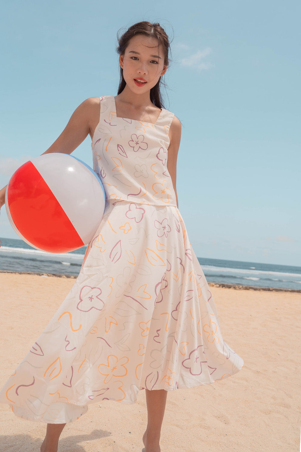 Flower Sketch Midi Skirt