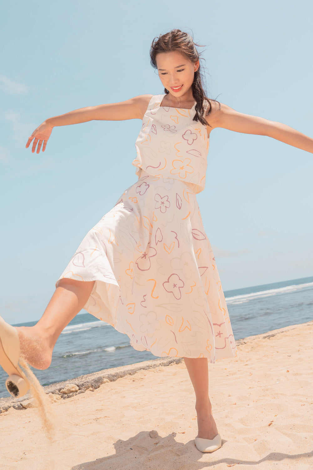 Flower Sketch Midi Skirt