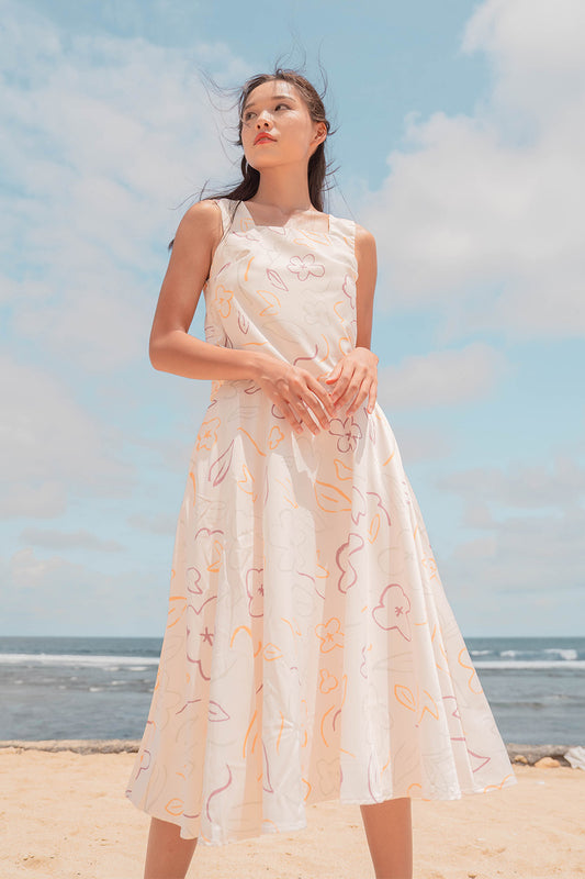 Flower Sketch Midi Skirt