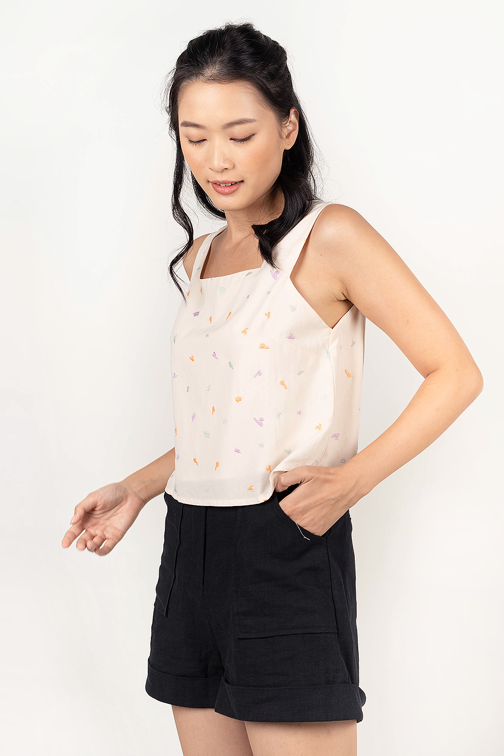 Palette Embroidery Square Top