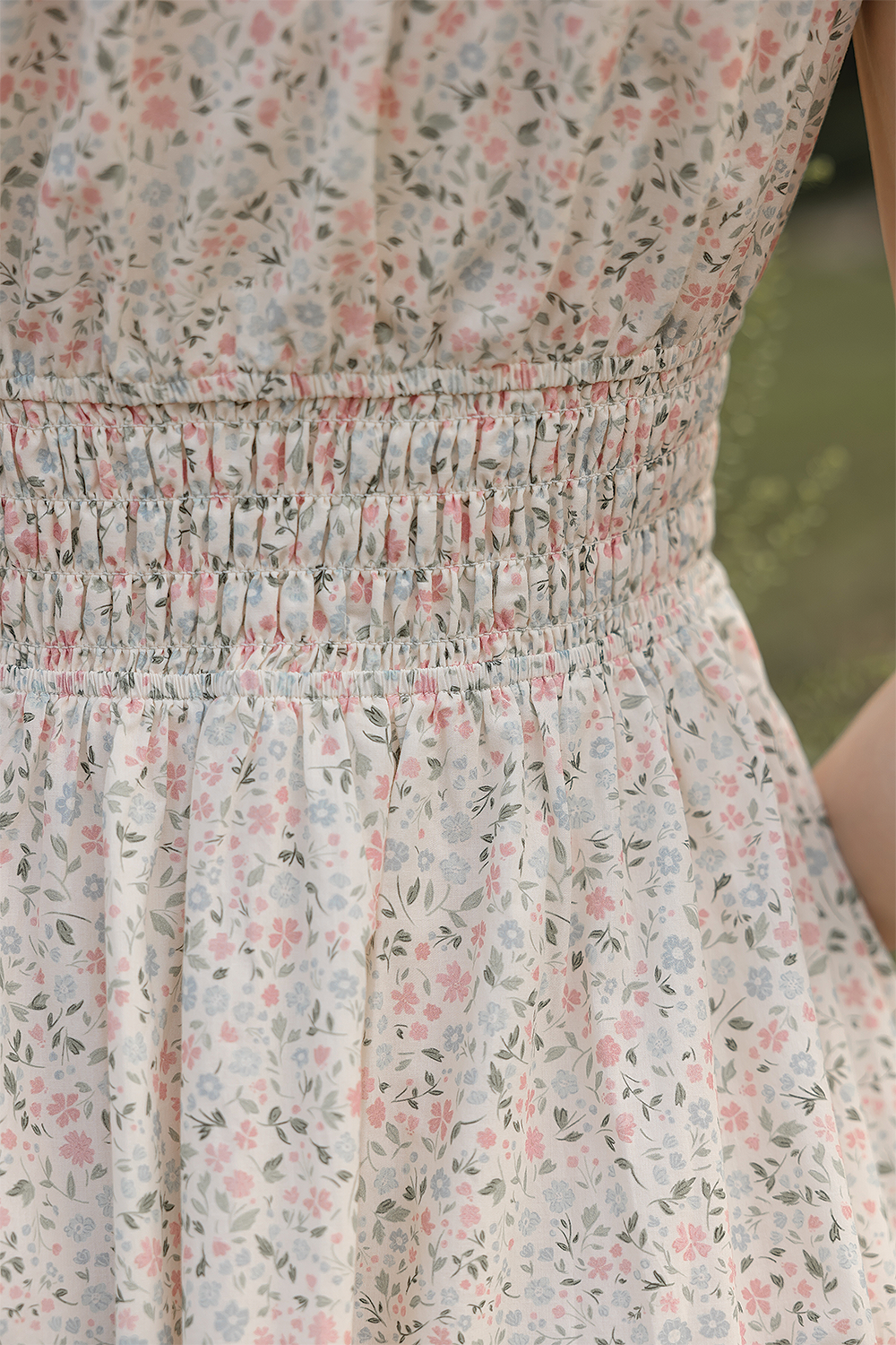 Bloom Flutter Shirred Dress (Ivory)