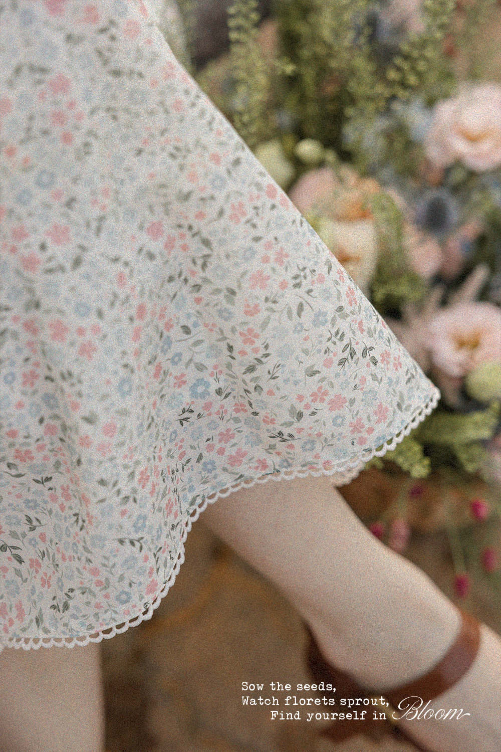 Bloom Flutter Shirred Dress (Ivory)
