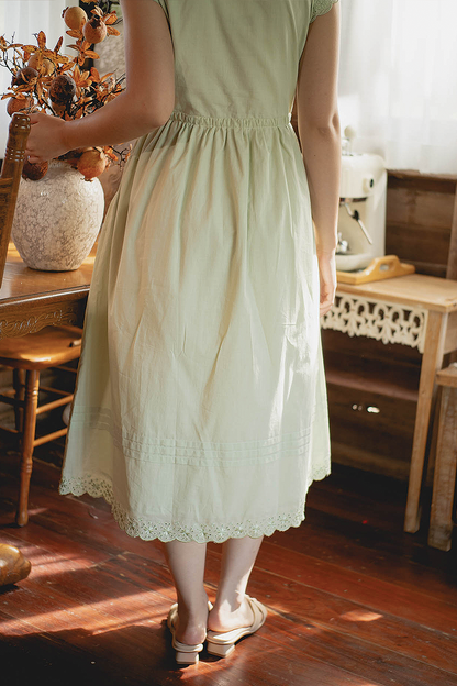 Clover Broderie Relaxed Drawstring Dress (Sage)