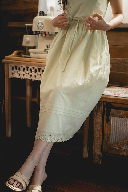 Clover Broderie Relaxed Drawstring Dress (Sage)