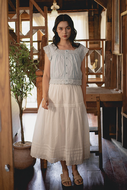 Clover Broderie Square Blouse (Ice Blue)